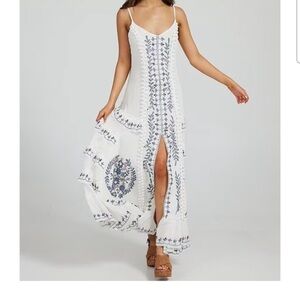 Talisman‎ Floral Embroidered White Sleeveless Gauze Dress Size L